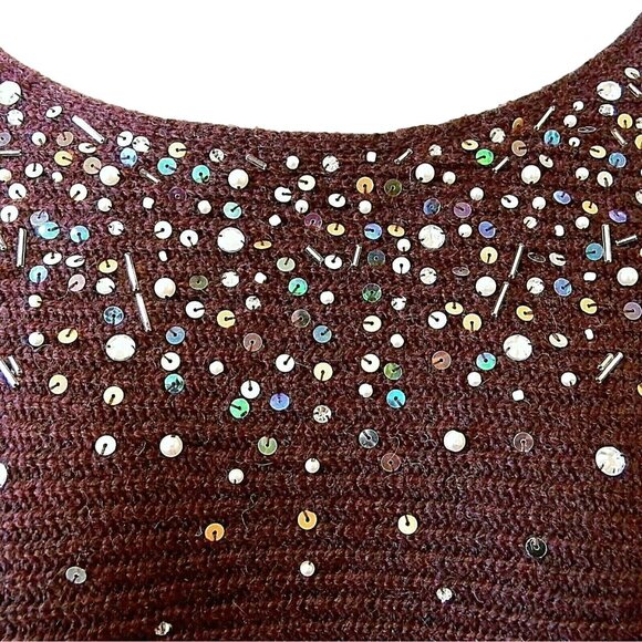 Lane Bryant 18/20 Burgundy Knit Sweater 3/4 Dolman Sleeves Iridescent Beads VGUC - Picture 6 of 9